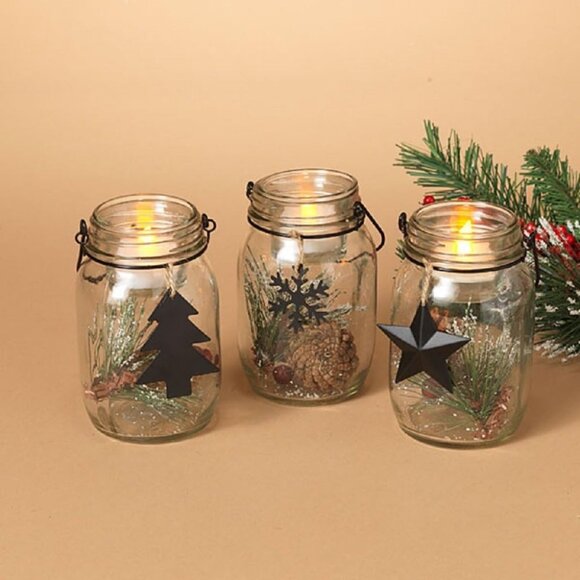 Decorative Mason Jar Candle Holders With Lid & Wire Handle Set Of 3 - Picture 1 of 1